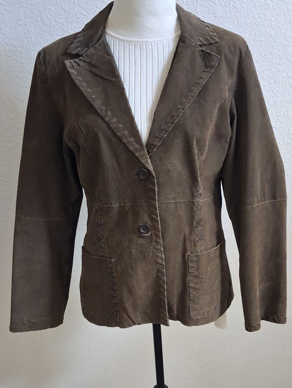 Hypo Active Dark Brown  Leather Women's Blazer Jacket. Button Front. (L)